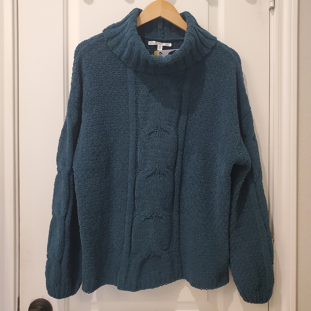 Seven7 Women's Dark Teal Cowl Neck Chenille Sweater